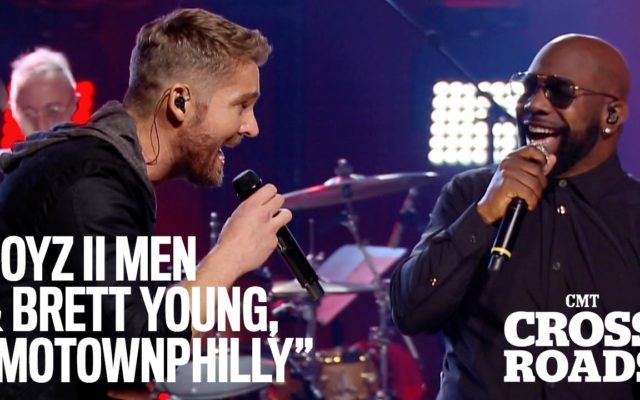 Watch now: Brett Young jumps in for some “Cooleyhighharmony” on new “CMT Crossroads” with Boyz II Men